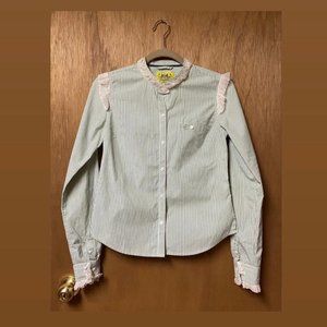 Juicy Couture Striped Collarless Shirt - Green and White - Size 4